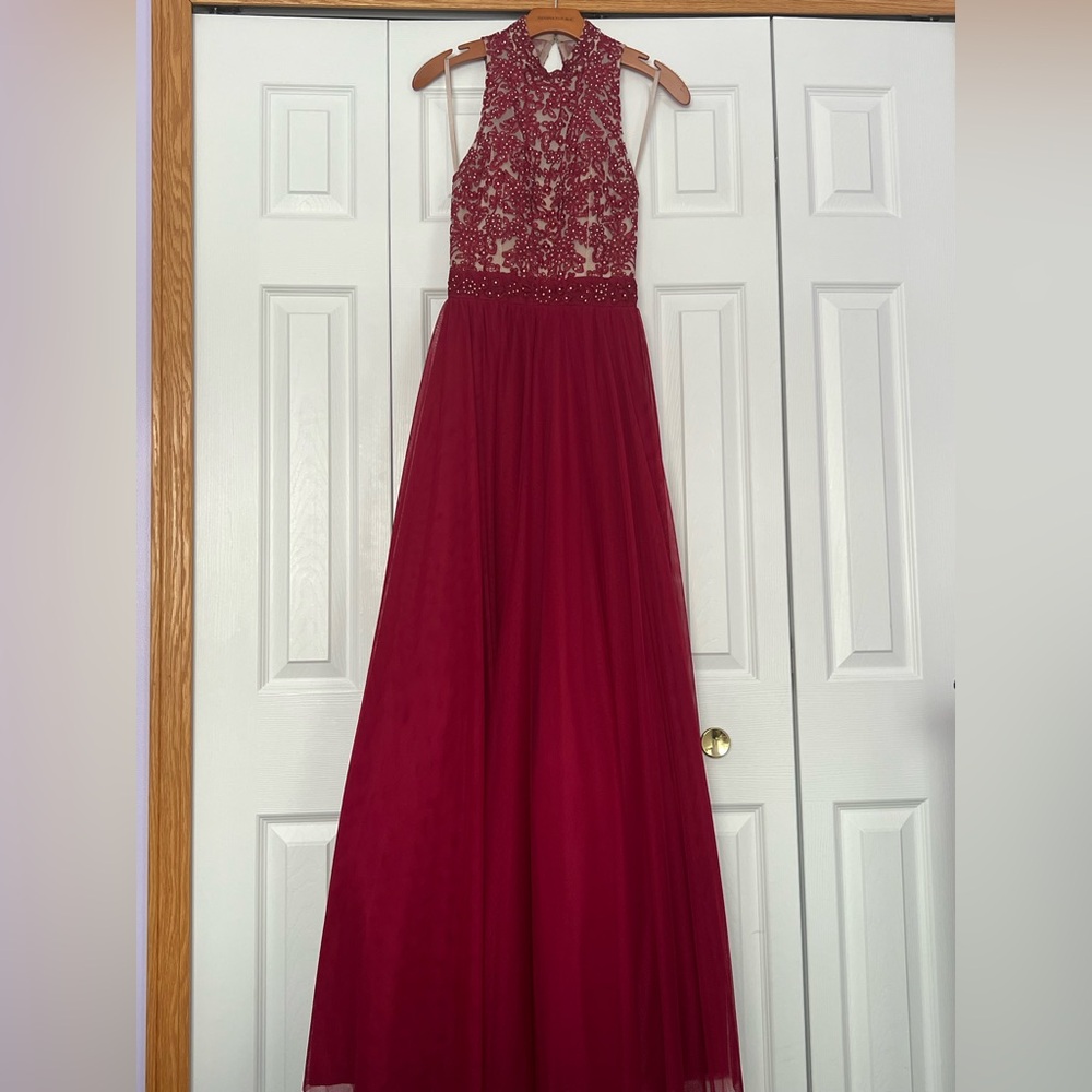 Jodi Kristopher Red Floral Lace Dress